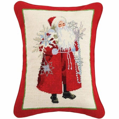 PUESTA EN ESCENA 14 x 18 in. Snowflakes & Scarlet Santa Needlepoint Pillow PU3120542